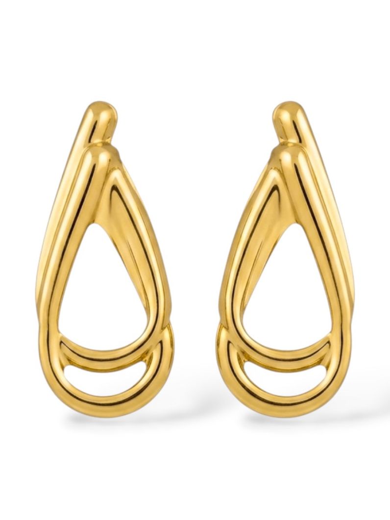 Brinco Folheado a Ouro 18k e Prata Gota Dupla Vazada