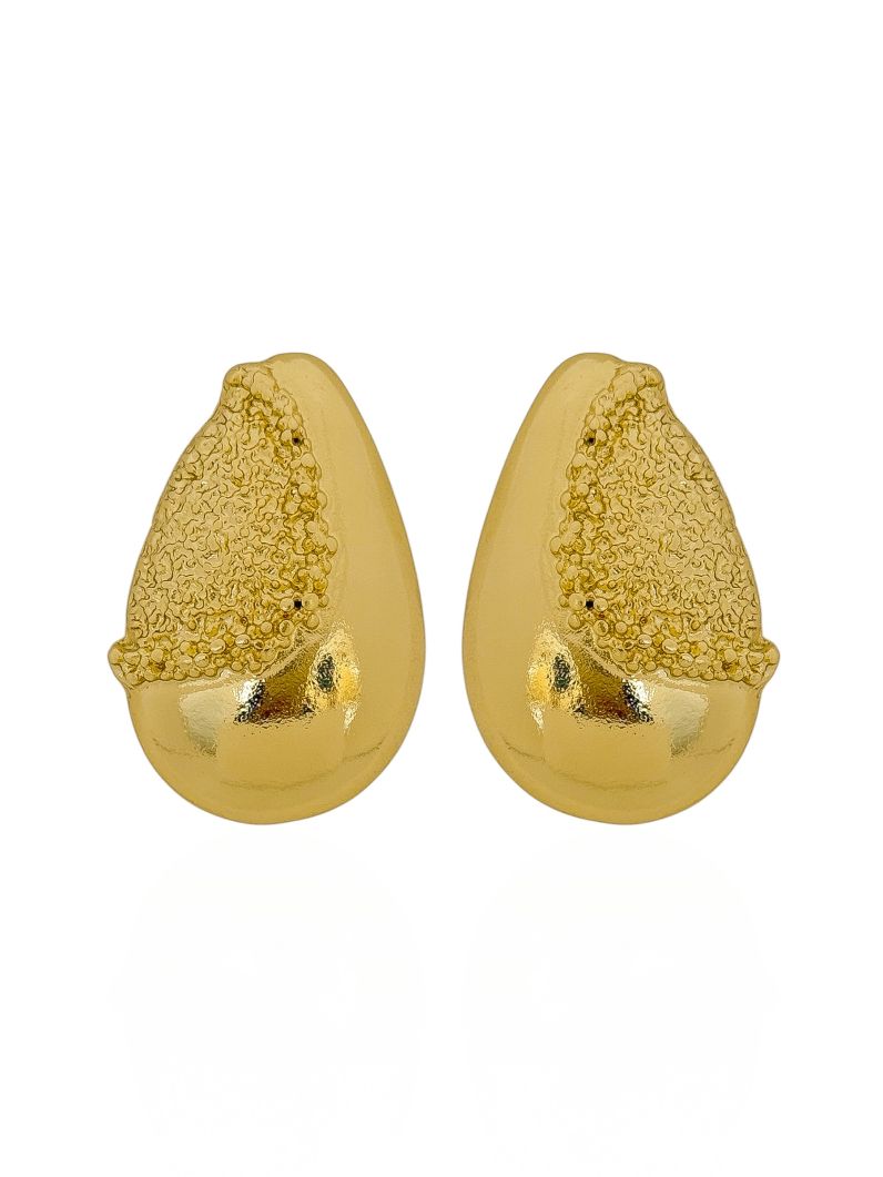 Brinco Folheado a Ouro 18k e Prata Gota Lisa e Martelada