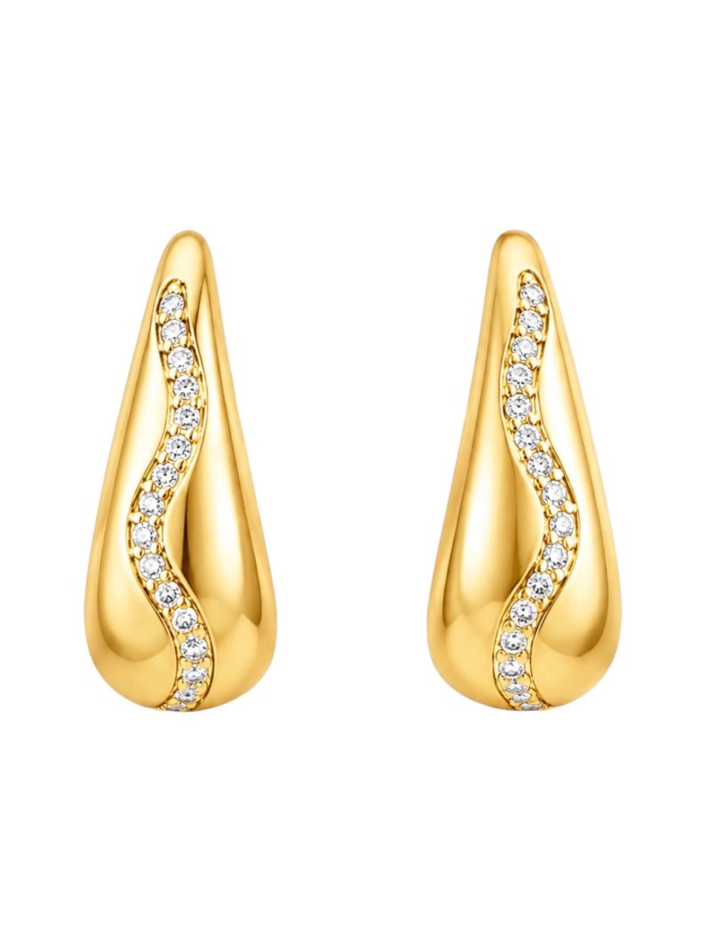 Brinco Folheado a Ouro 18k e Prata Gota Longa Com Micro Zirconia