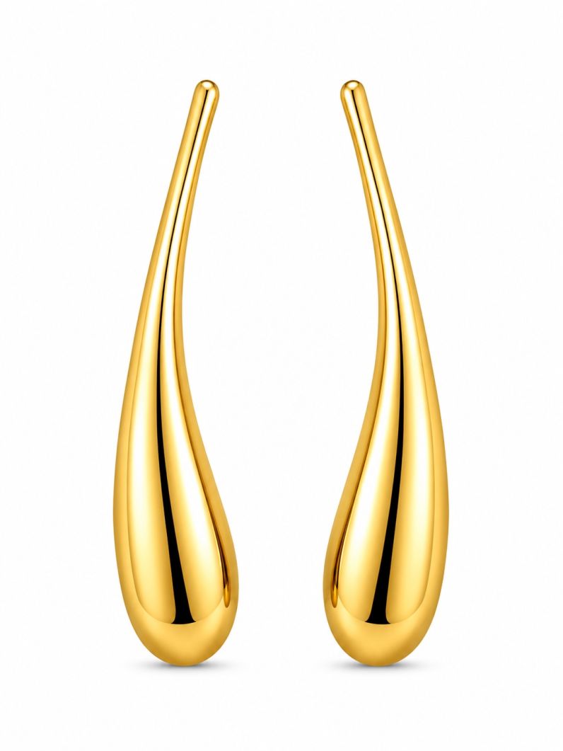 Brinco Folheado a Ouro 18k e Prata Gota Longa Maxi Lisa