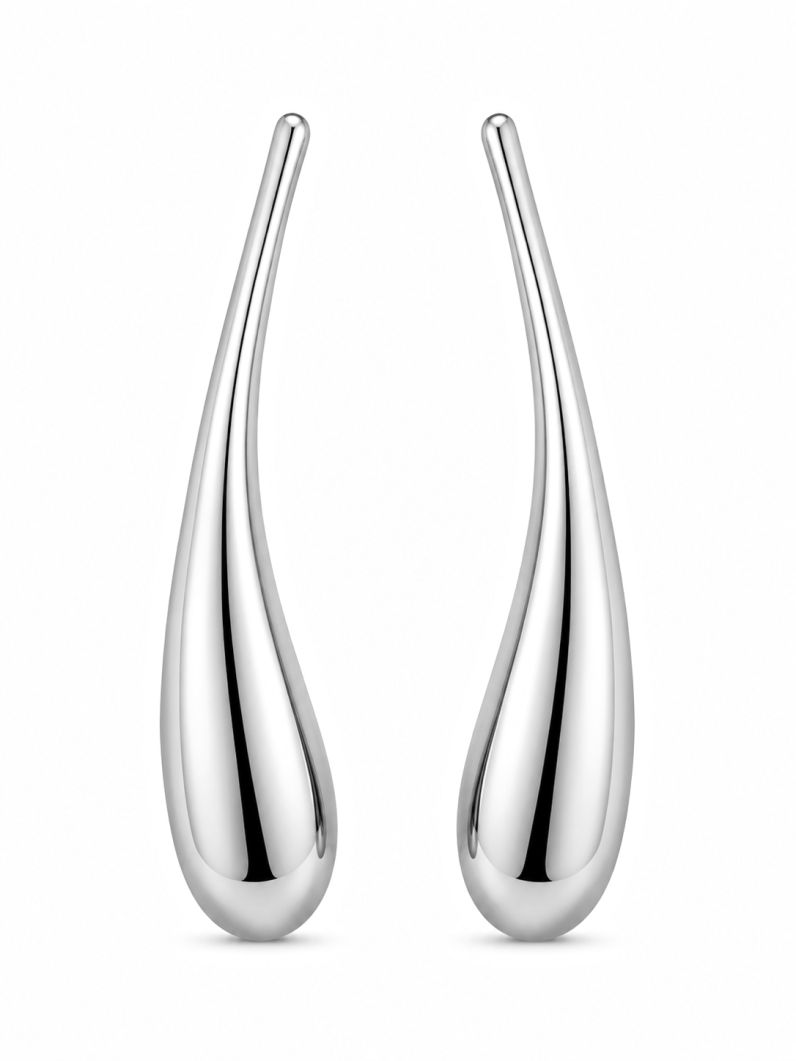 Brinco Folheado a Ouro 18k e Prata Gota Longa Maxi Lisa