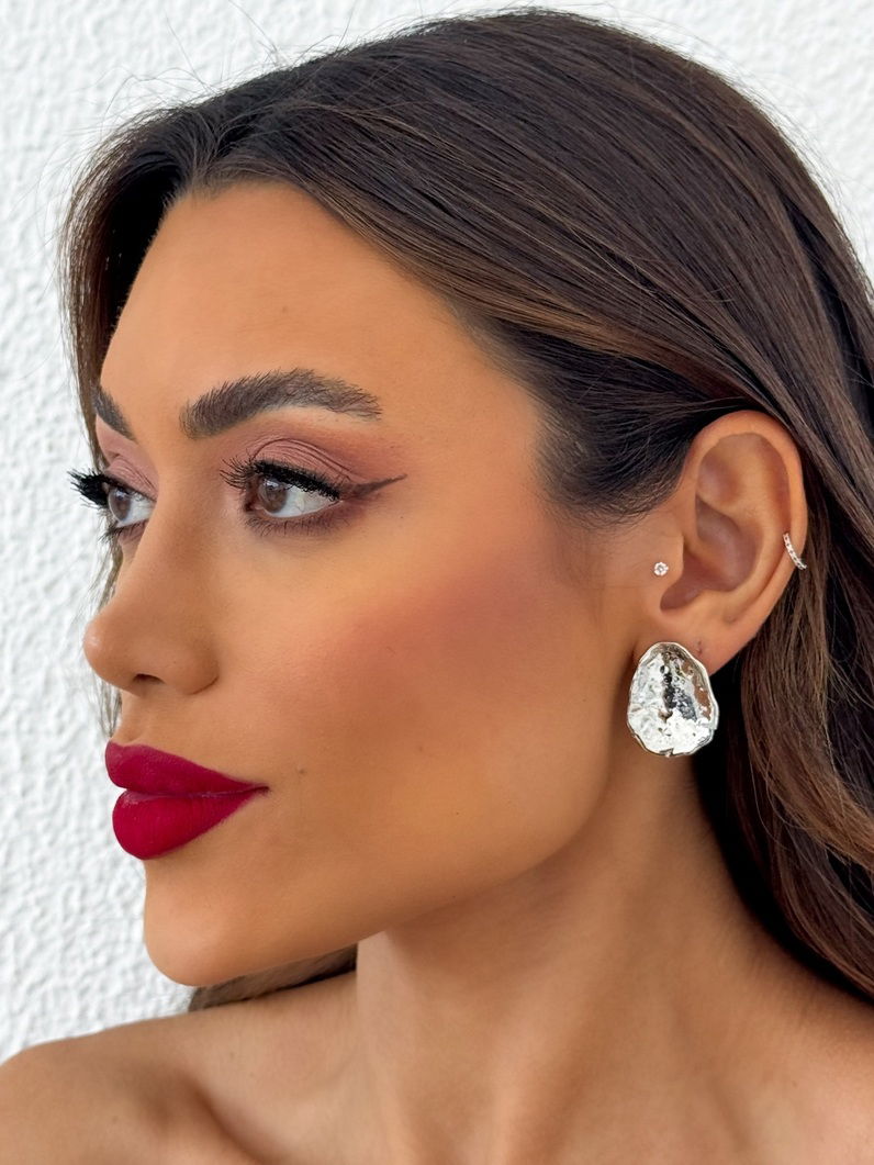 Brinco Folheado a Ouro 18k e Prata Gota Martelada