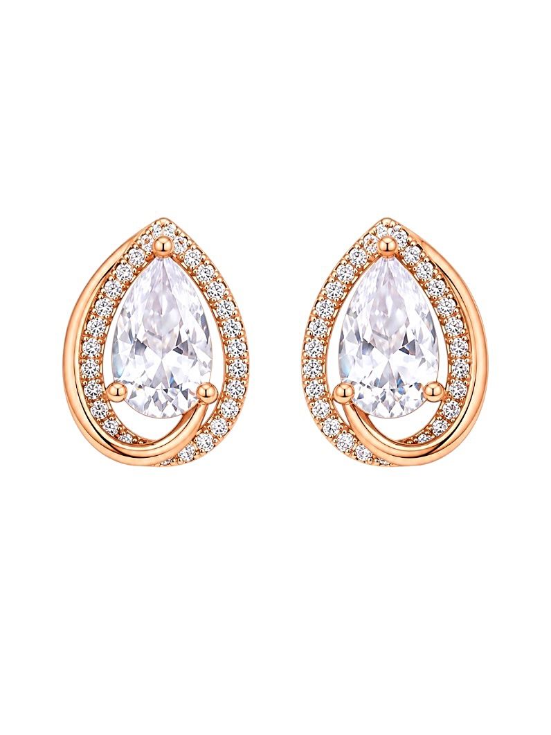 Brinco Folheado a Ouro 18k e Prata Gota Moderna Cravejada