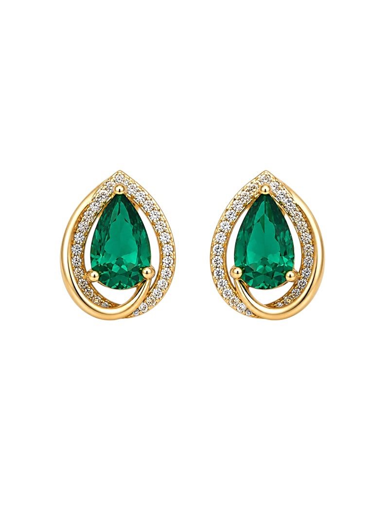 Brinco Folheado a Ouro 18k e Prata Gota Moderna Cravejada