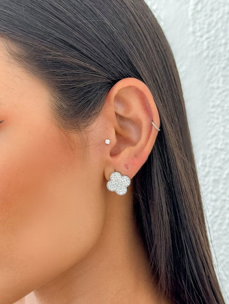 Brinco Folheado a Ouro 18k e Prata Inspiração Cravejado
