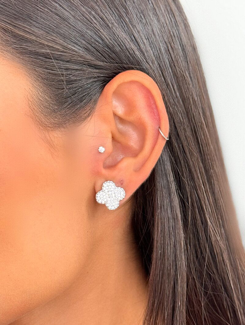 Brinco Folheado a Ouro 18k e Prata Inspiração Joalheria Cravejado