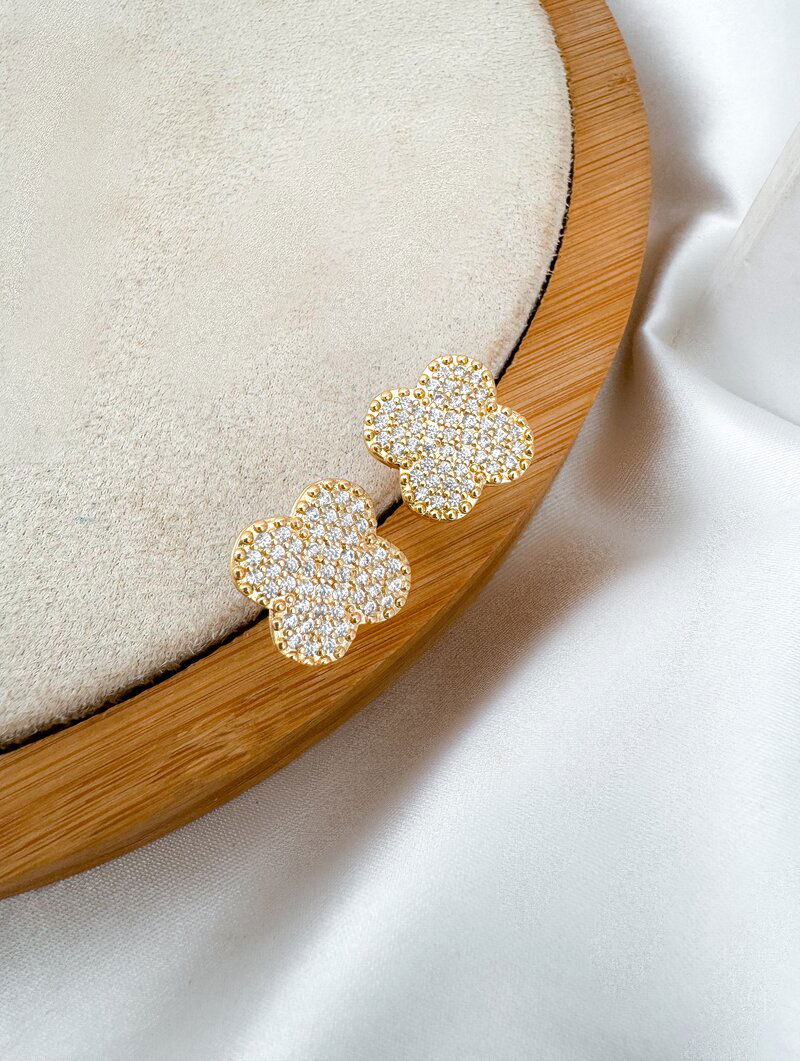 Brinco Folheado a Ouro 18k e Prata Inspiração Joalheria Cravejado