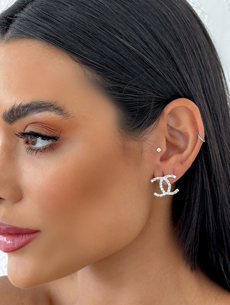 Brinco Folheado a Ouro 18k e Prata Inspiração Joalheria Cravejado