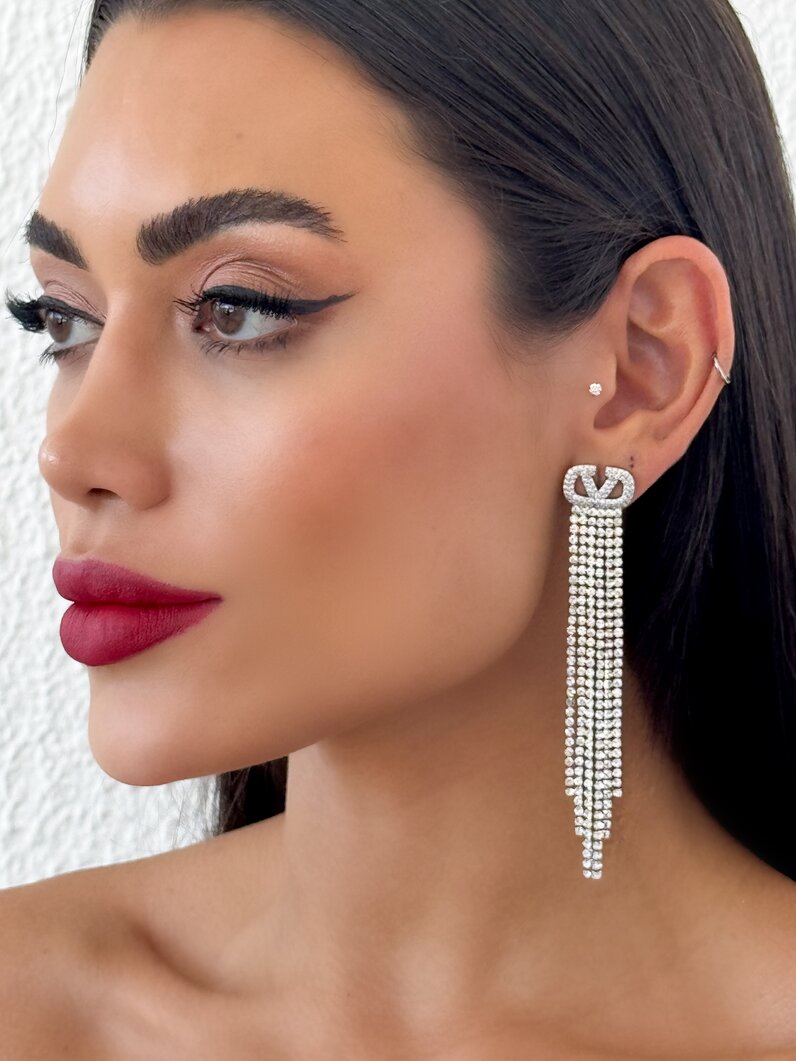 Brinco Folheado a Ouro 18k e Prata Inspiração Joalheria Cravejado Longo