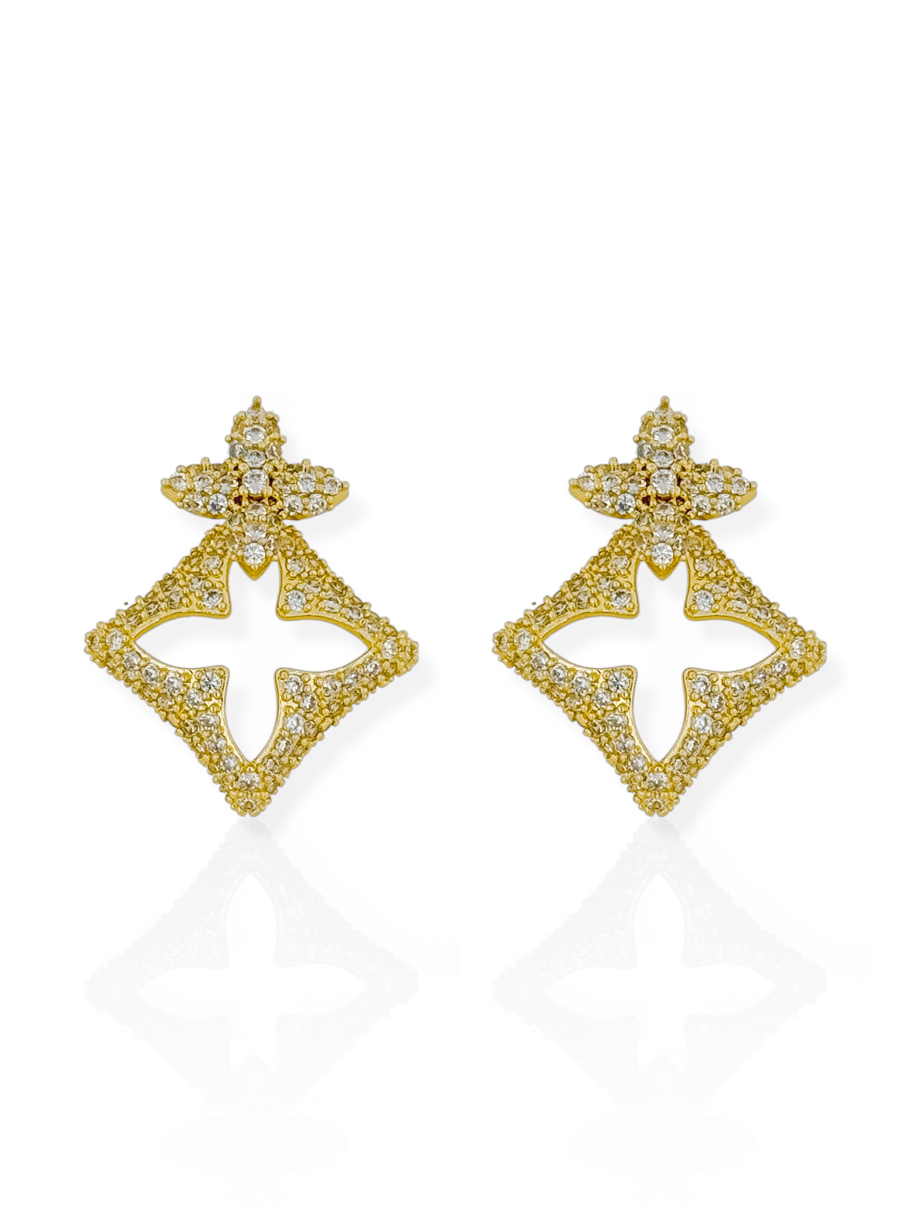 Brinco Folheado a Ouro 18k e Prata Inspiração vg. Cravejada e Vazada