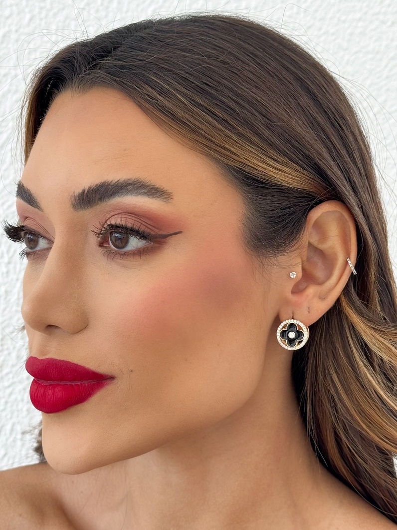 Brinco Folheado a Ouro 18k e Prata Inspiração Vg. Resinada Com a Borda Cravejada