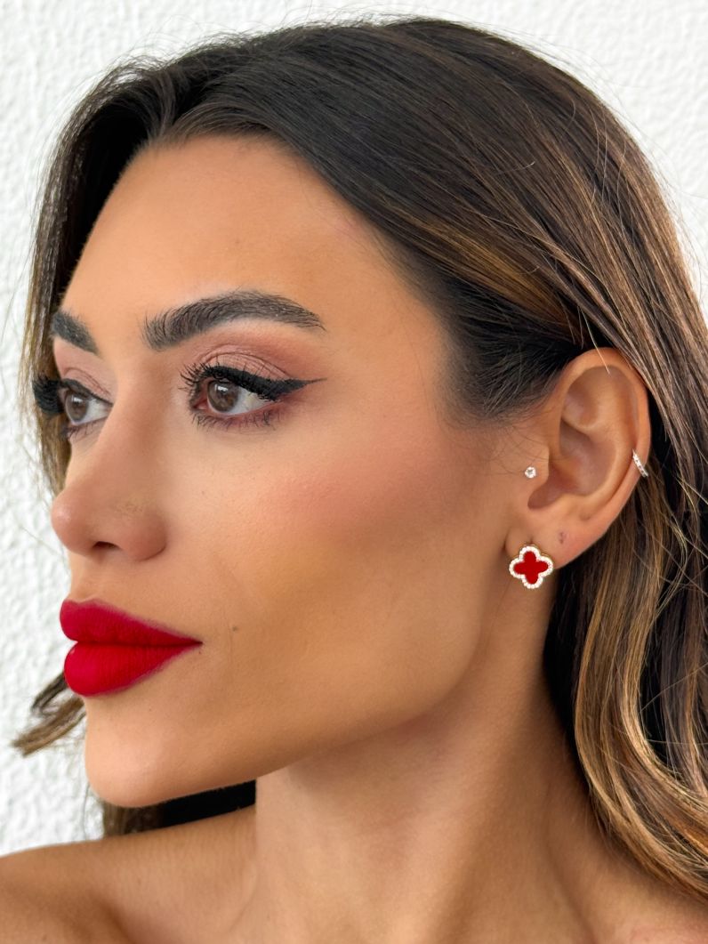 Brinco Folheado a Ouro 18k e Prata Inspiração Vg Cravejado e Resinado P