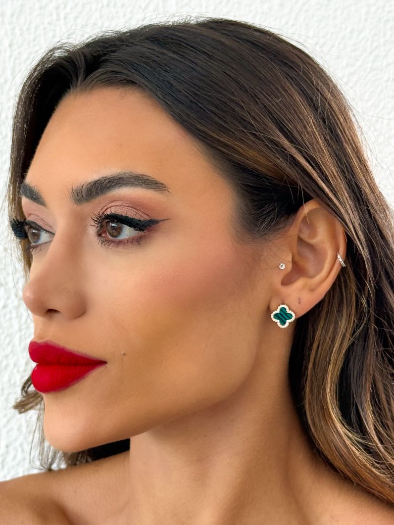 Brinco Folheado a Ouro 18k e Prata Inspiração Vg Cravejado e Resinado P