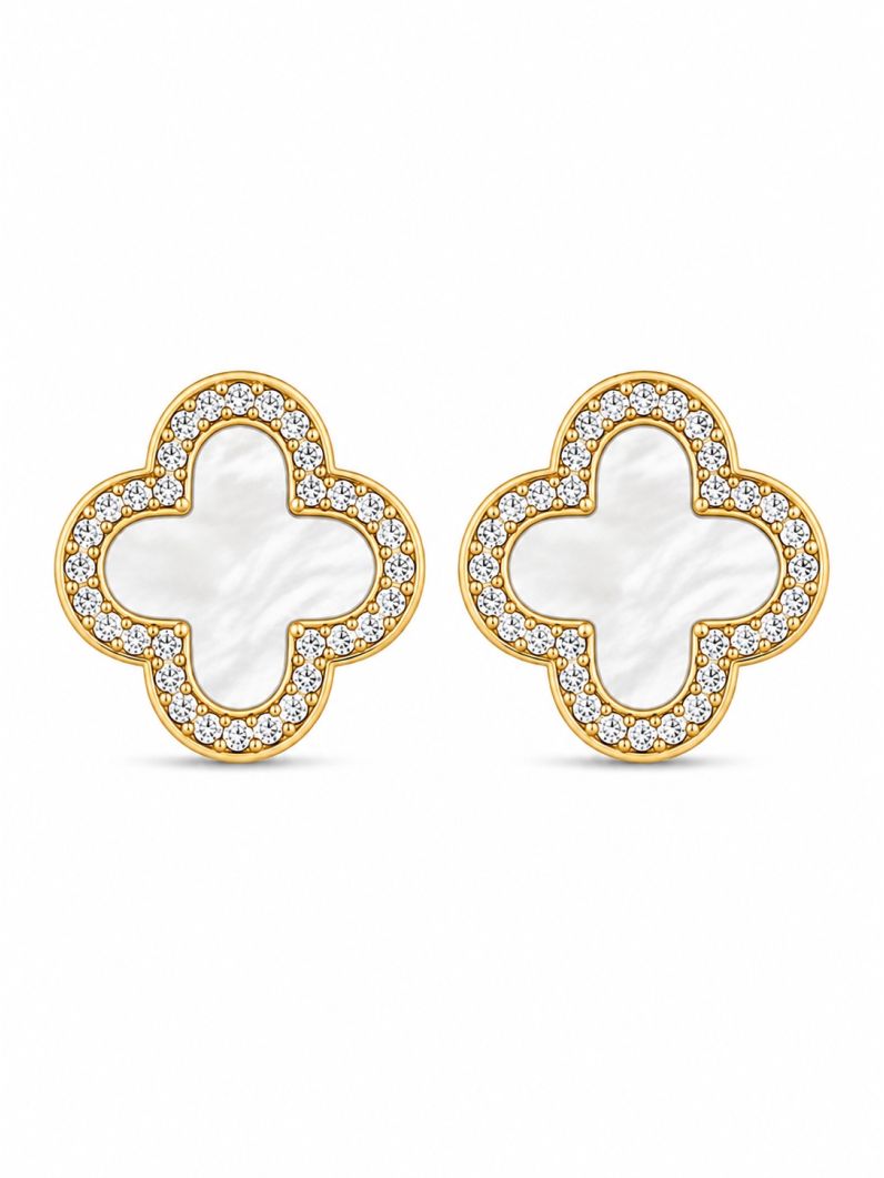 Brinco Folheado a Ouro 18k e Prata Inspiração Vg Cravejado e Resinado P