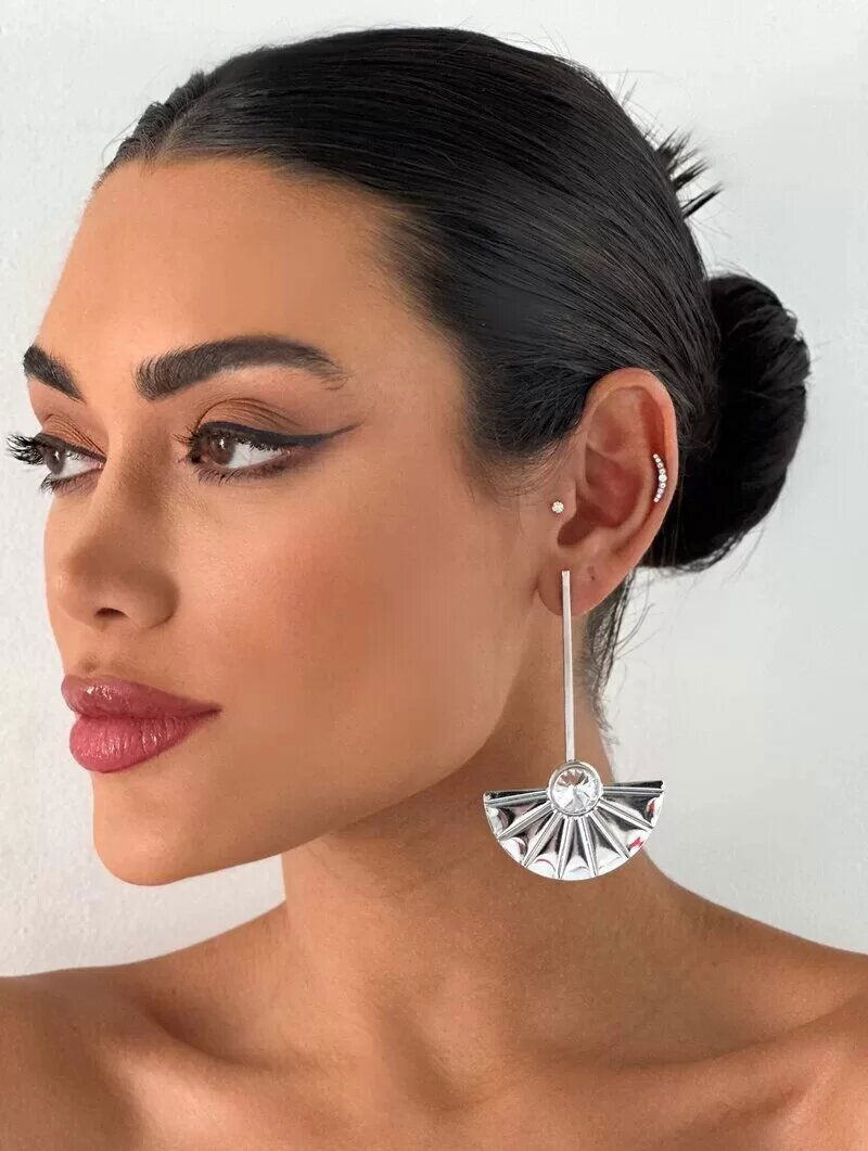 Brinco Folheado a Ouro 18k e Prata Leque com Zircônia