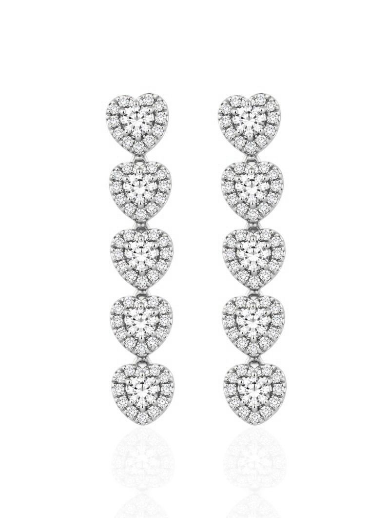 Brinco Folheado a Ouro 18k e Prata Longo Com Corações Micro Zirconia
