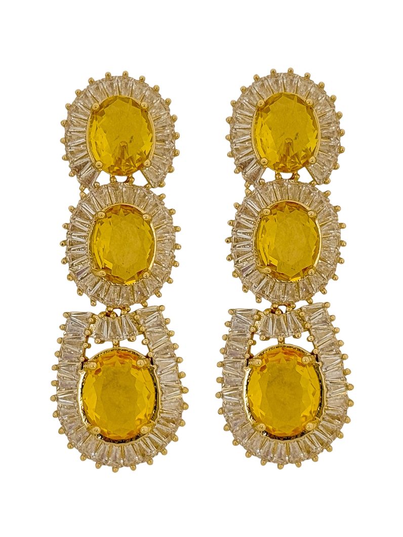 Brinco Folheado a Ouro 18k e Prata Longo Cristal Colorido Com Navetes