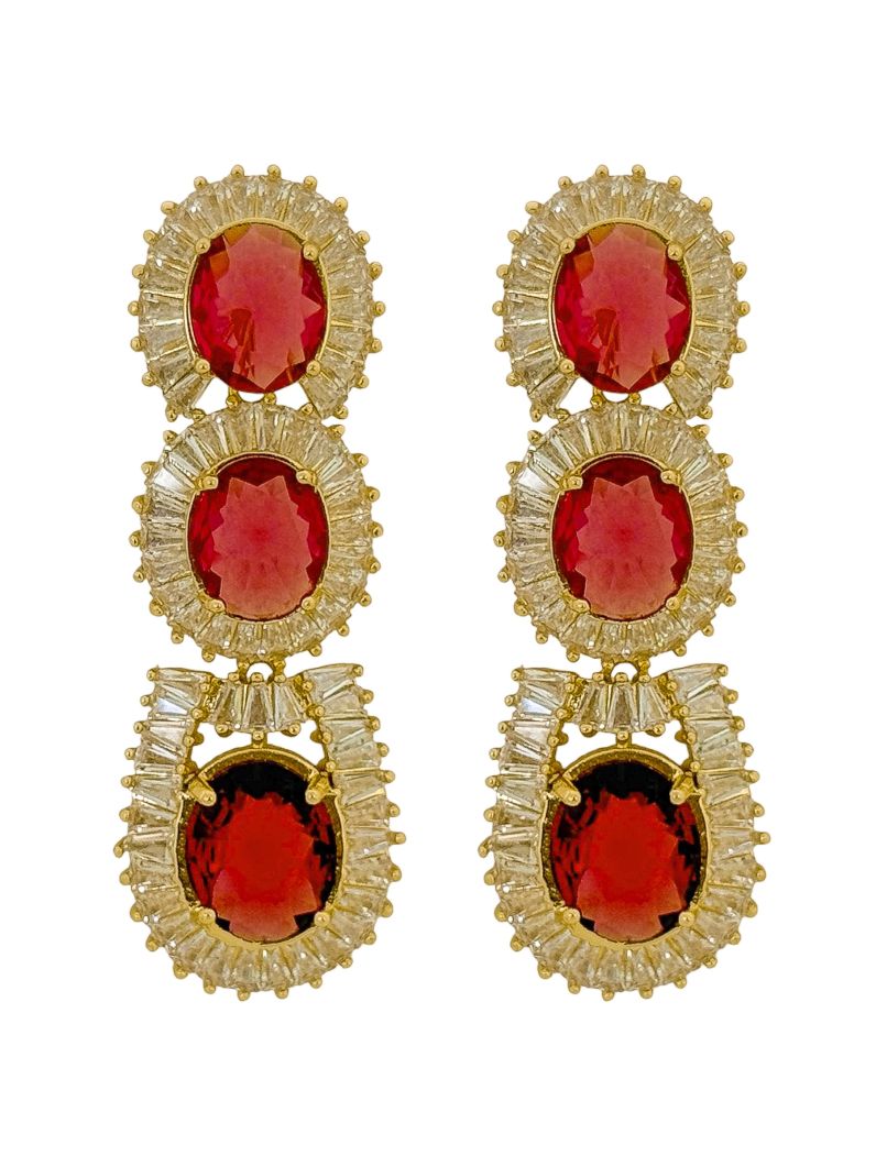 Brinco Folheado a Ouro 18k e Prata Longo Cristal Colorido Com Navetes