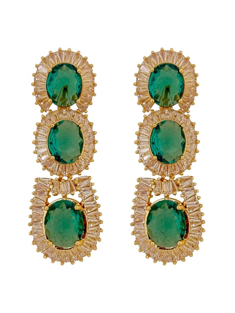 Brinco Folheado a Ouro 18k e Prata Longo Cristal Colorido Com Navetes