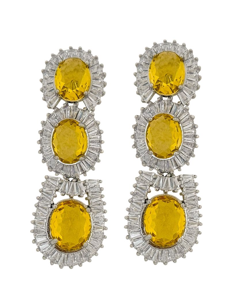 Brinco Folheado a Ouro 18k e Prata Longo Cristal Colorido Com Navetes