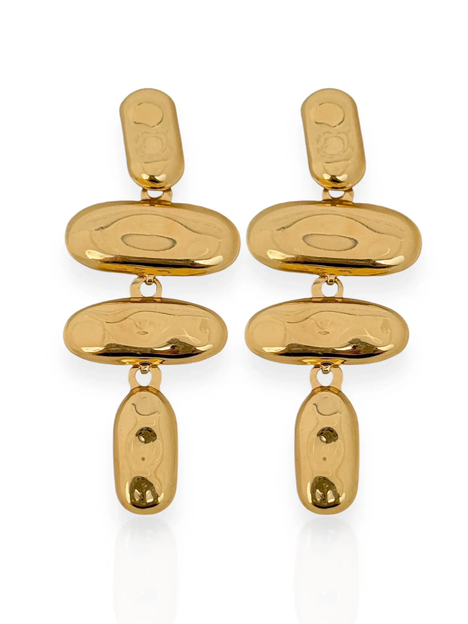 Brinco Folheado a Ouro 18k e Prata Longo Martelado
