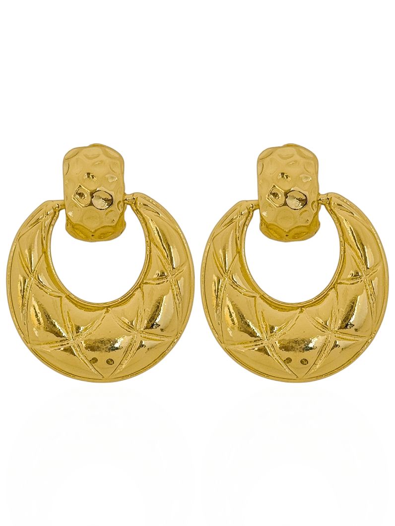 Brinco Folheado a Ouro 18k e Prata Martelado e Detalhado