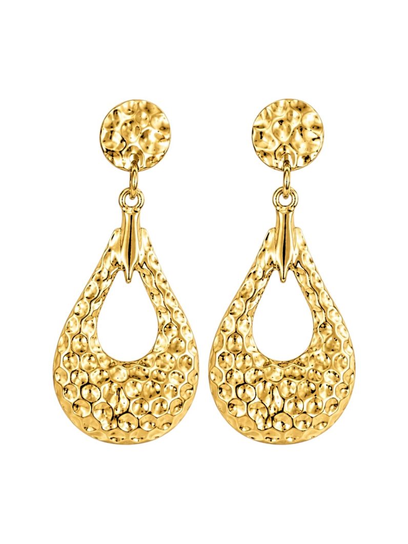 Brinco Folheado a Ouro 18k e Prata Martelado Vazado Com Ponteira