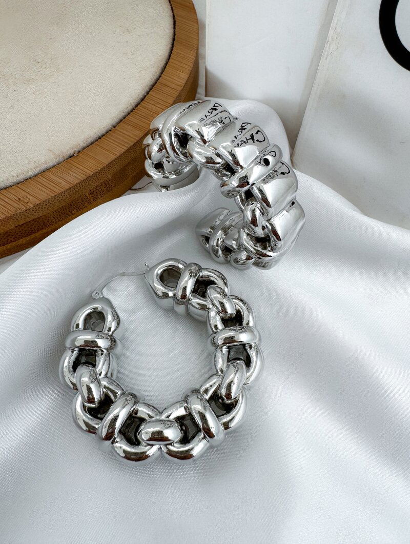 Brinco Folheado a Ouro 18k e Prata Maxi Argola Design Corrente