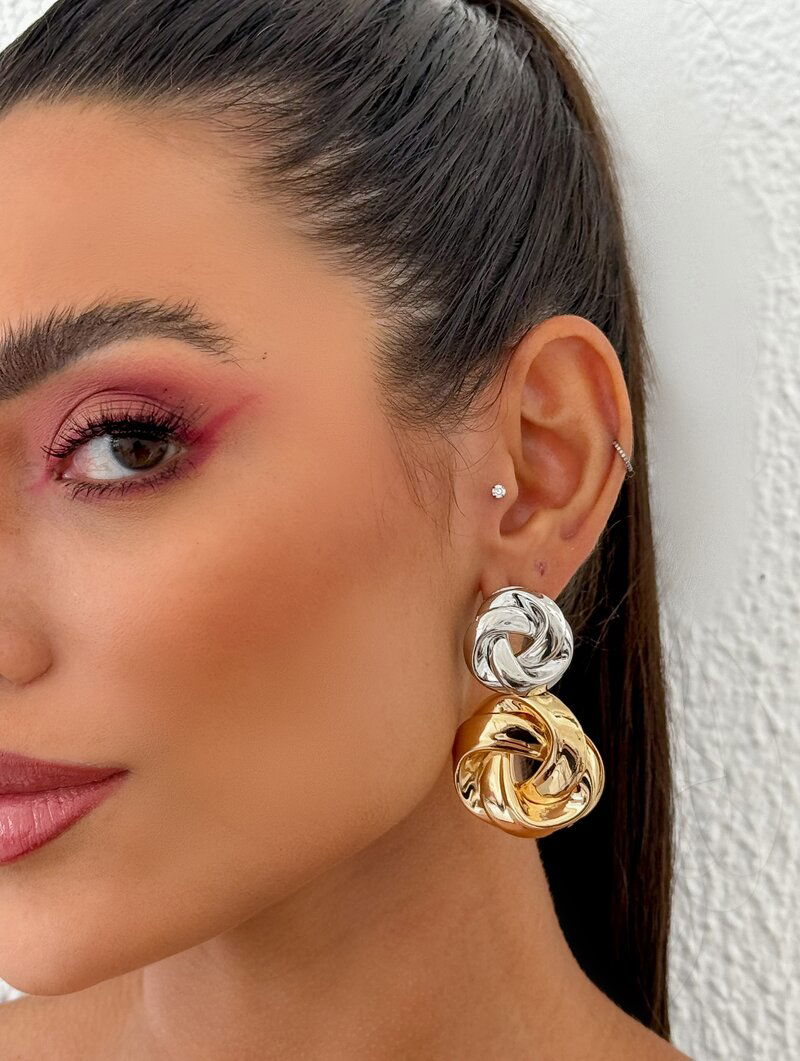 Brinco Folheado a Ouro 18k e Prata Maxi Argola Dupla