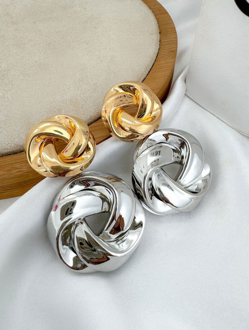 Brinco Folheado a Ouro 18k e Prata Maxi Argola Dupla