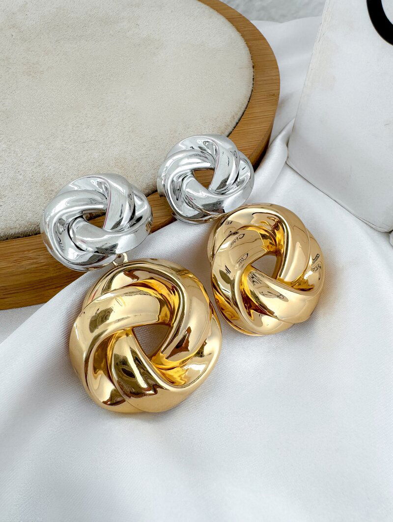 Brinco Folheado a Ouro 18k e Prata Maxi Argola Dupla