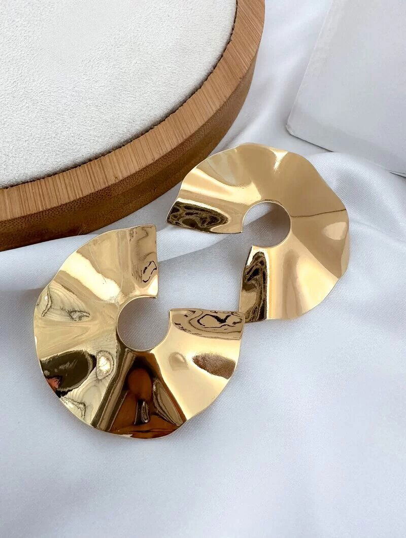 Brinco Folheado a Ouro 18k e Prata Maxi Argola Lisa Ondulada