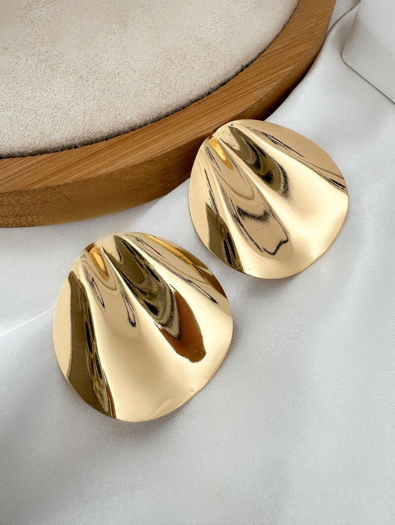 Brinco Folheado a Ouro 18k e Prata Maxi Botton Liso