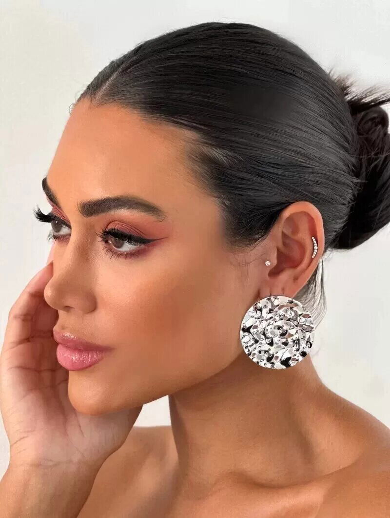 Brinco Folheado a Ouro 18k e Prata Maxi Botton Martelado