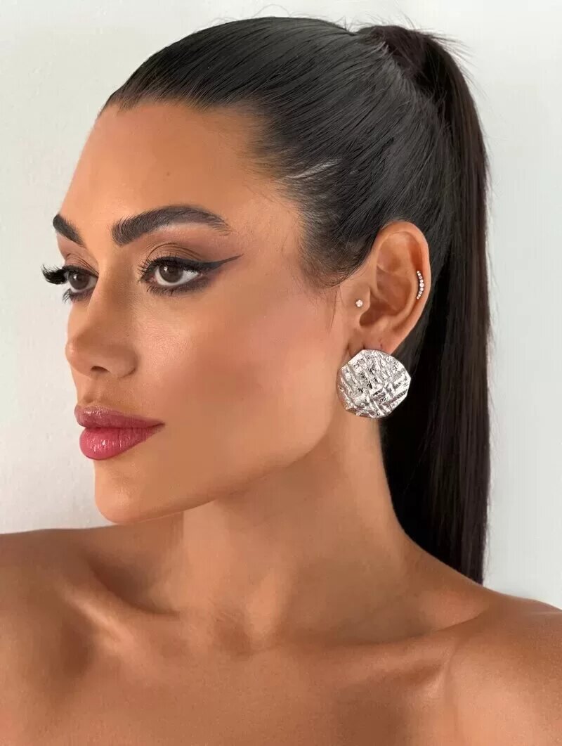 Brinco Folheado a Ouro 18k e Prata Maxi Botton Texturizado