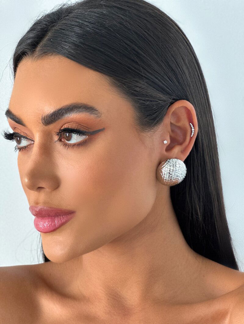 Brinco Folheado a Ouro 18k e Prata Maxi Botton Texturizado