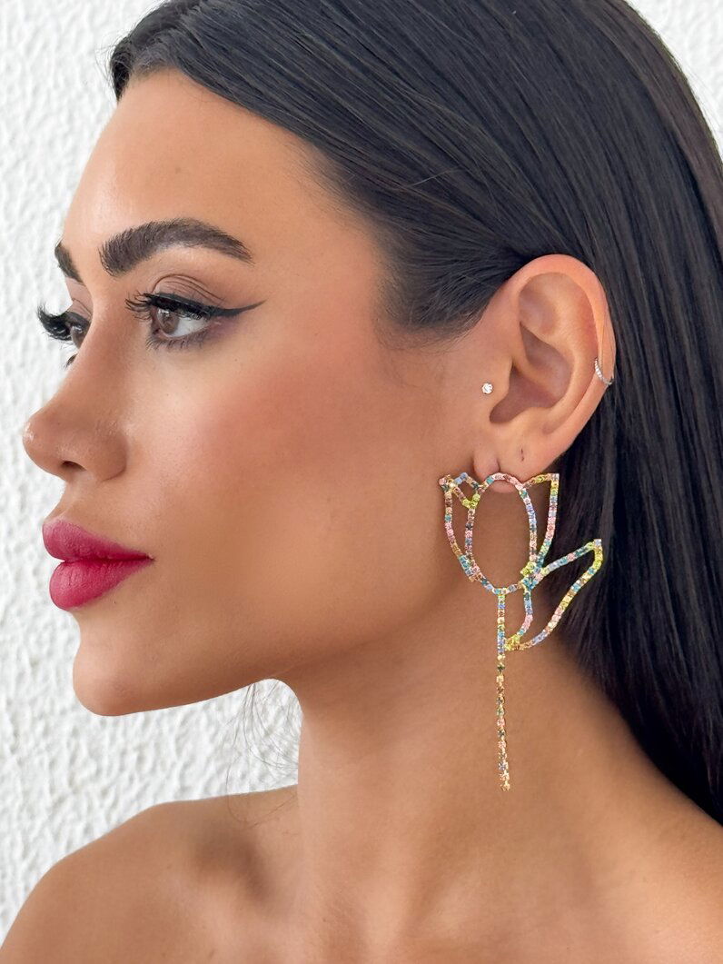 Brinco Folheado a Ouro 18k e Prata Maxi Flor Cravejada