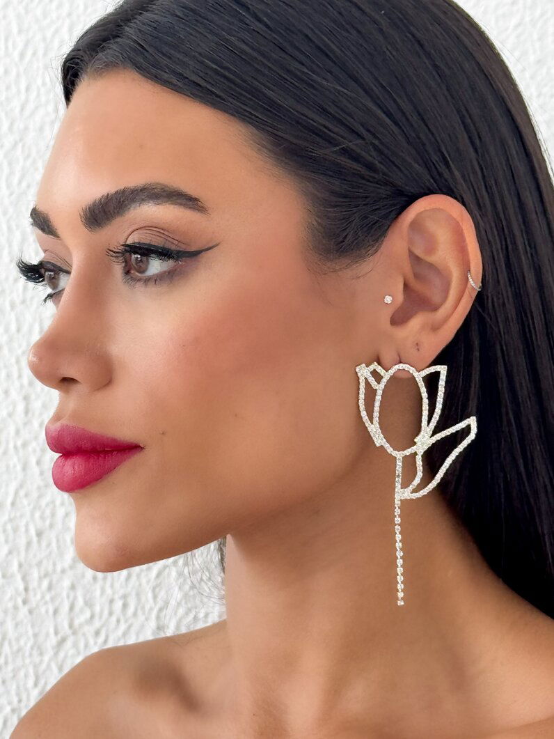 Brinco Folheado a Ouro 18k e Prata Maxi Flor Cravejada