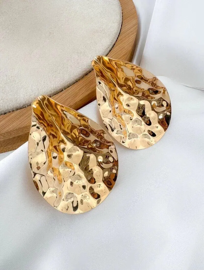 Brinco Folheado a Ouro 18k e Prata Maxi Folha Orgânica