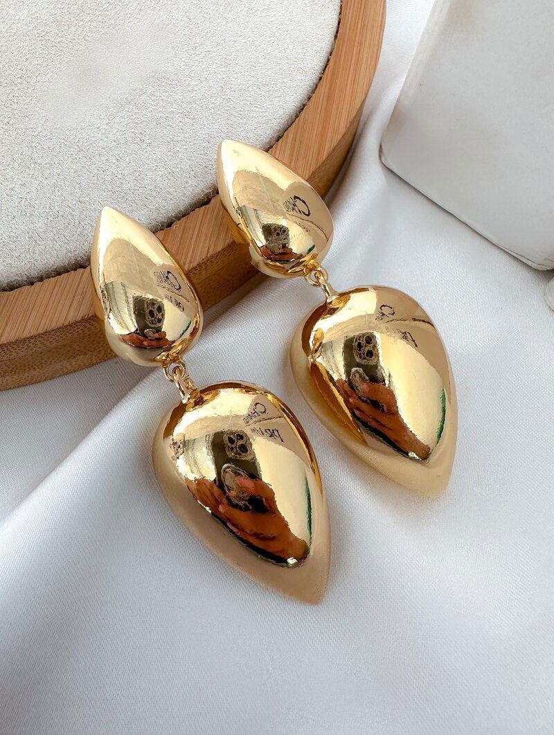 Brinco Folheado a Ouro 18k e Prata Maxi Gotas Lisas