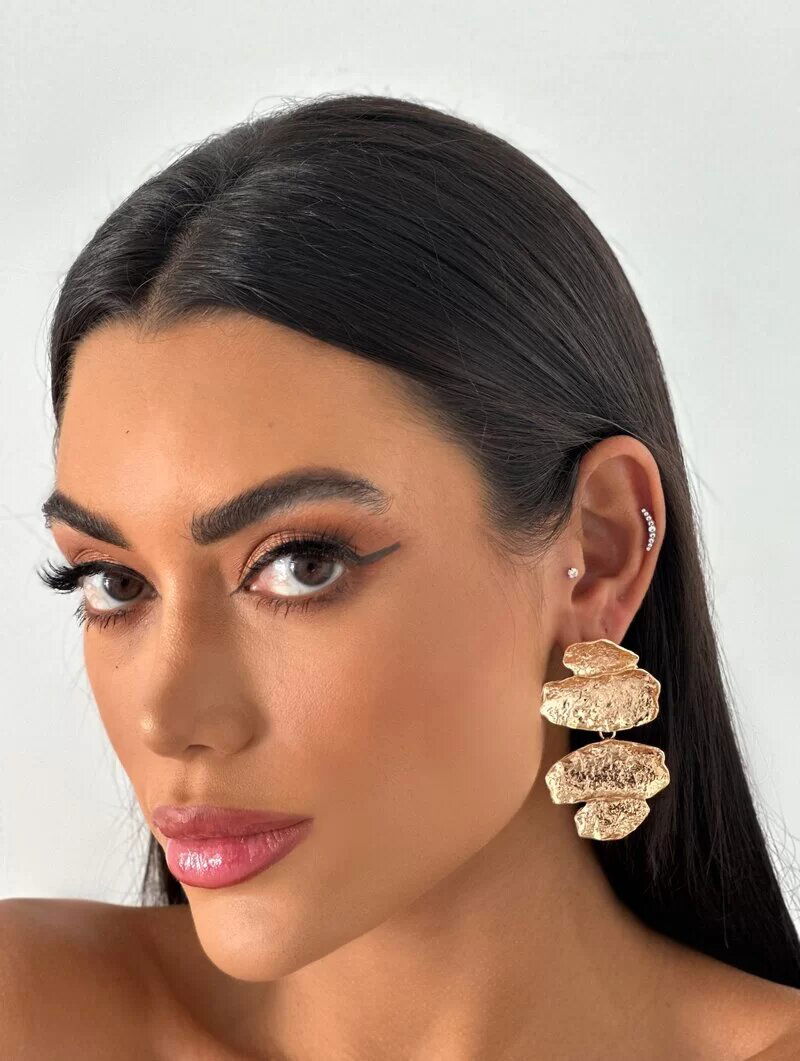 Brinco Folheado a Ouro 18k e Prata Maxi Orgânico Martelado