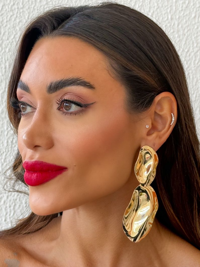 Brinco Folheado a Ouro 18k e Prata Maxi Organico Martelado