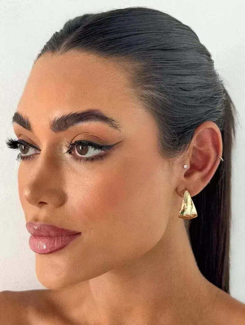 Brinco Folheado a Ouro 18k e Prata Meia Argola Dois Fios