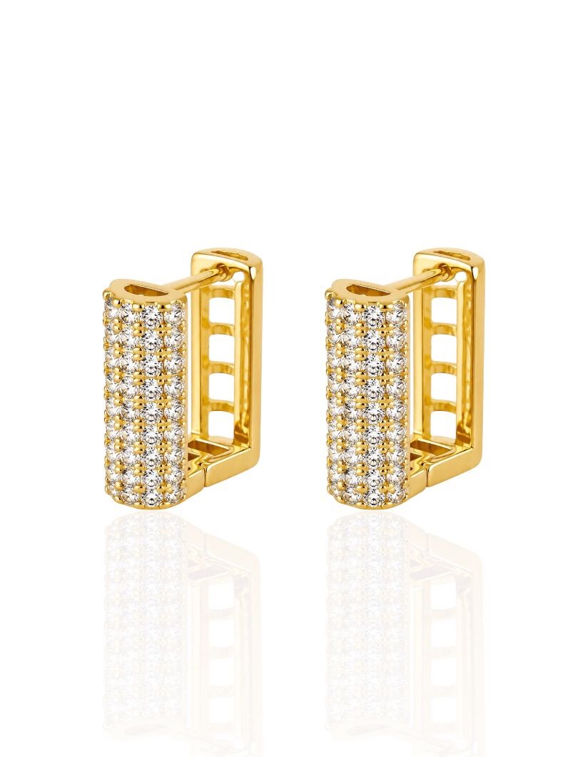 Brinco Folheado a Ouro 18k e Prata Mini Argola Quadrada Cravejada