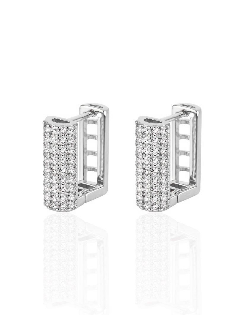 Brinco Folheado a Ouro 18k e Prata Mini Argola Quadrada Cravejada