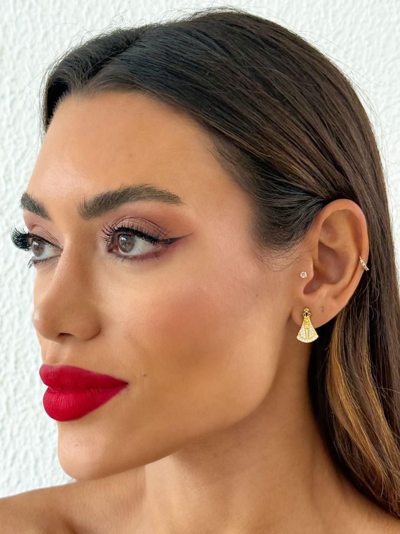 Brinco Folheado a Ouro 18k e Prata Nossa Senhora