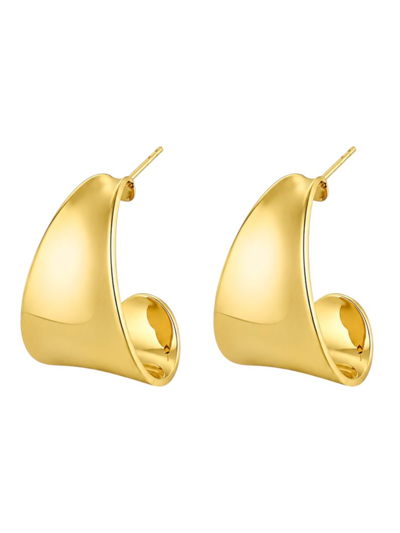 Brinco Folheado a Ouro 18k e Prata Ondulado Liso