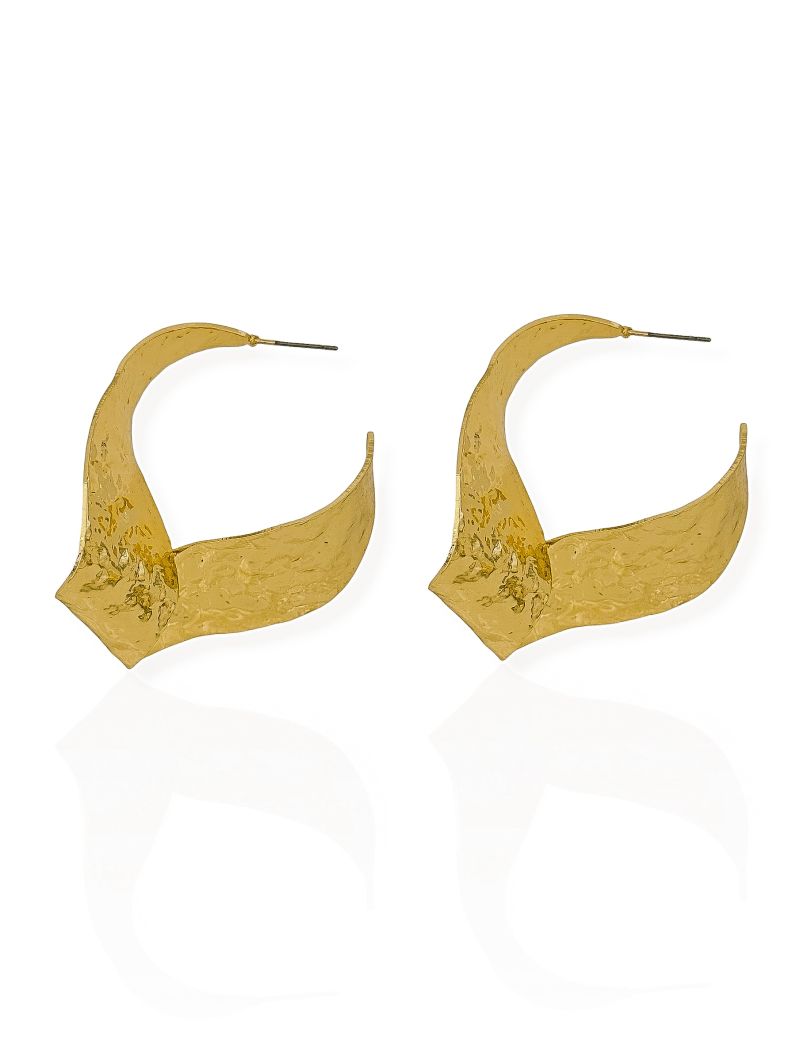 Brinco Folheado a Ouro 18k e Prata Ondulado Martelado