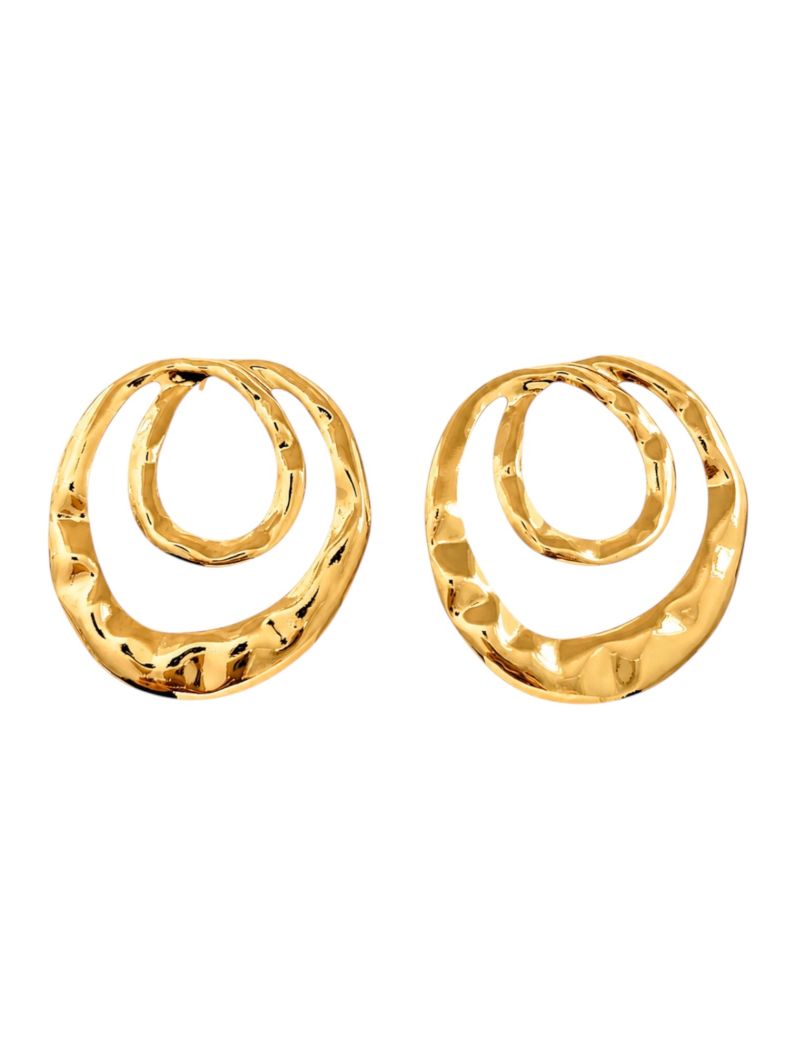 Brinco Folheado a Ouro 18k e Prata Organico Vazado Martelado