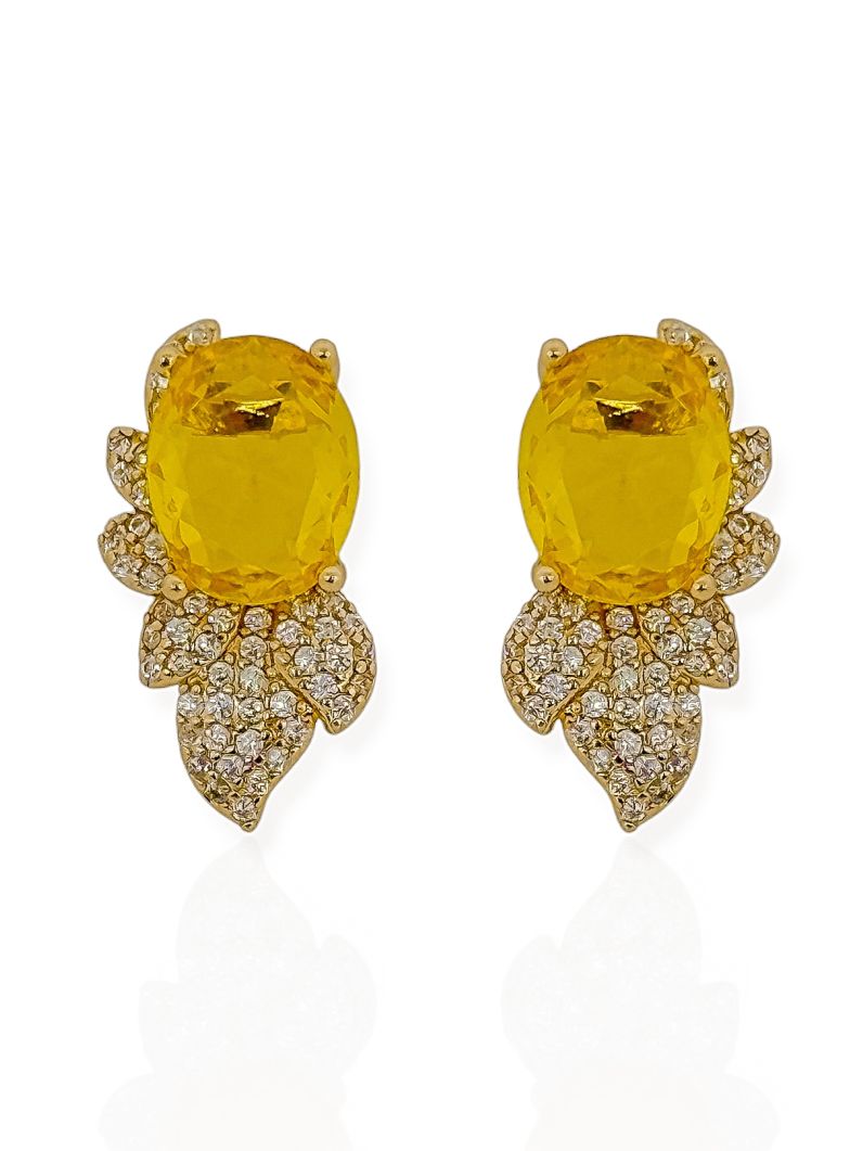 Brinco Folheado a Ouro 18k e Prata Oval de Cristal Design Cravejado